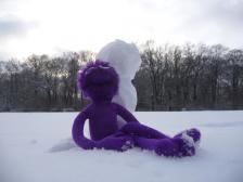 Wir bauen uns einen Schneeknut. Der etwas trockene Schnee setzt unserer Kreativität leider enge Grenzen, aber Knut ist trotzdem begeistert.